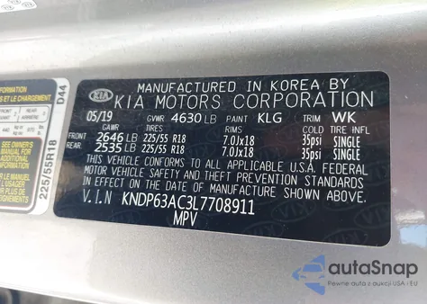 2020 Kia Sportage S z USA, uszkodzony, nr VIN KNDP63AC3L7708911